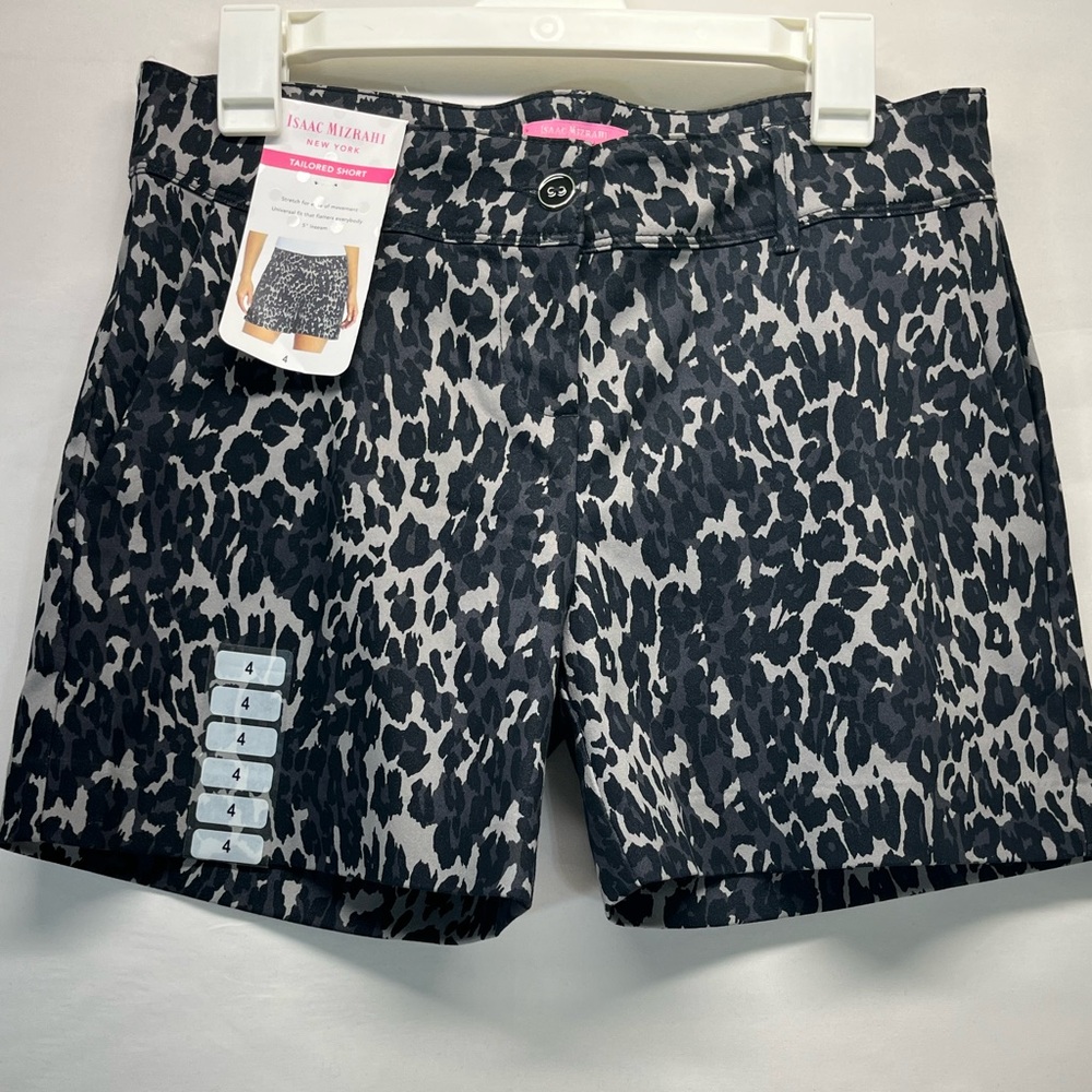 ISSAC MIZRAHI DISTRESSED LEOPARD PRINT SHORTS SZ 4 BLACK & GRAY‎ NEW